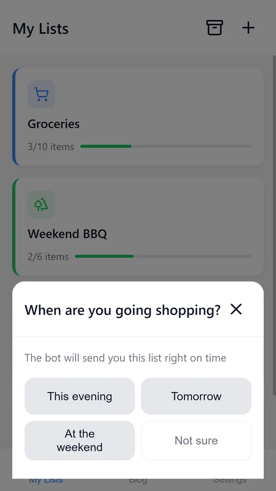 Say when you are going shopping — the bot sends the list