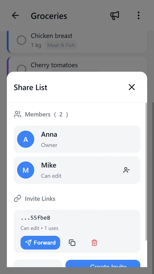 The whole family in one list, invited with a single link