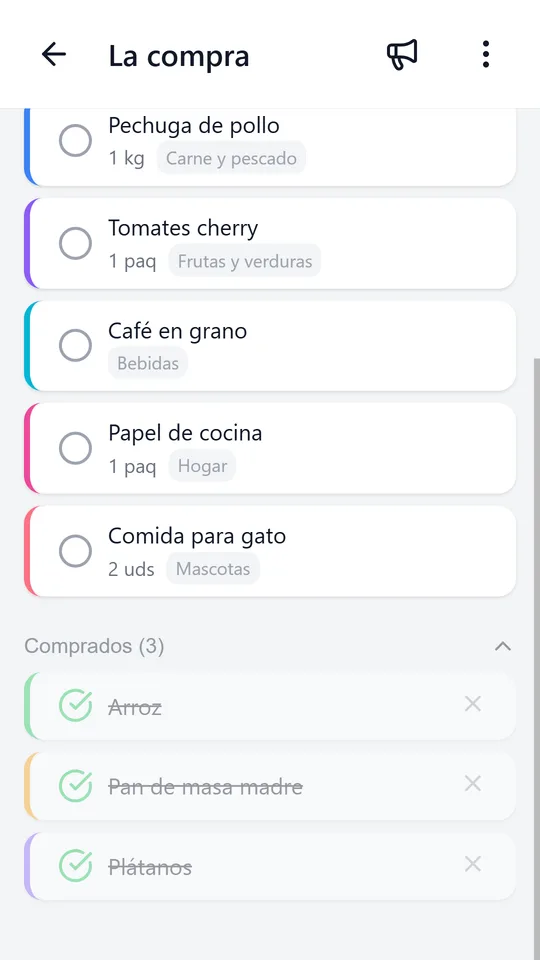 Marca lo comprado y toda la familia ve lo que ya se ha comprado