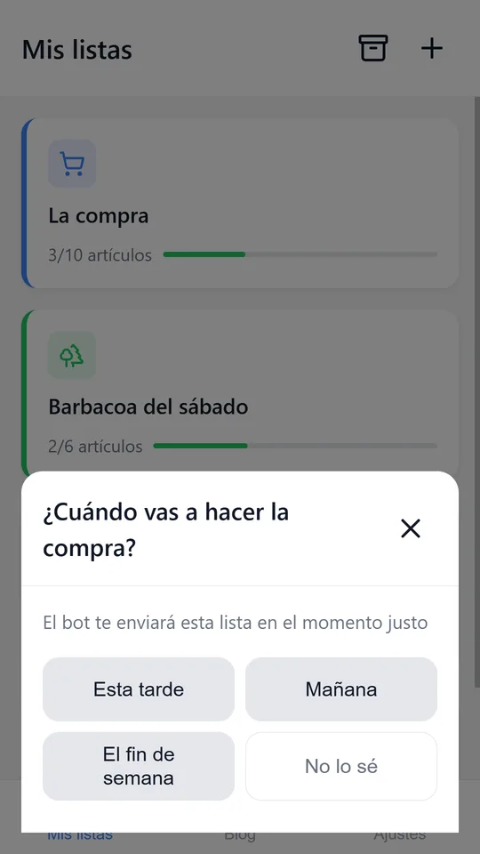 Di cuándo vas a comprar y el bot te enviará la lista